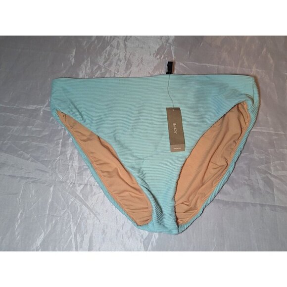 J Crew Women's Rib Bikini Bottom Size Large High Cut Leg Sunwashed Aqua NWT - Picture 1 of 13